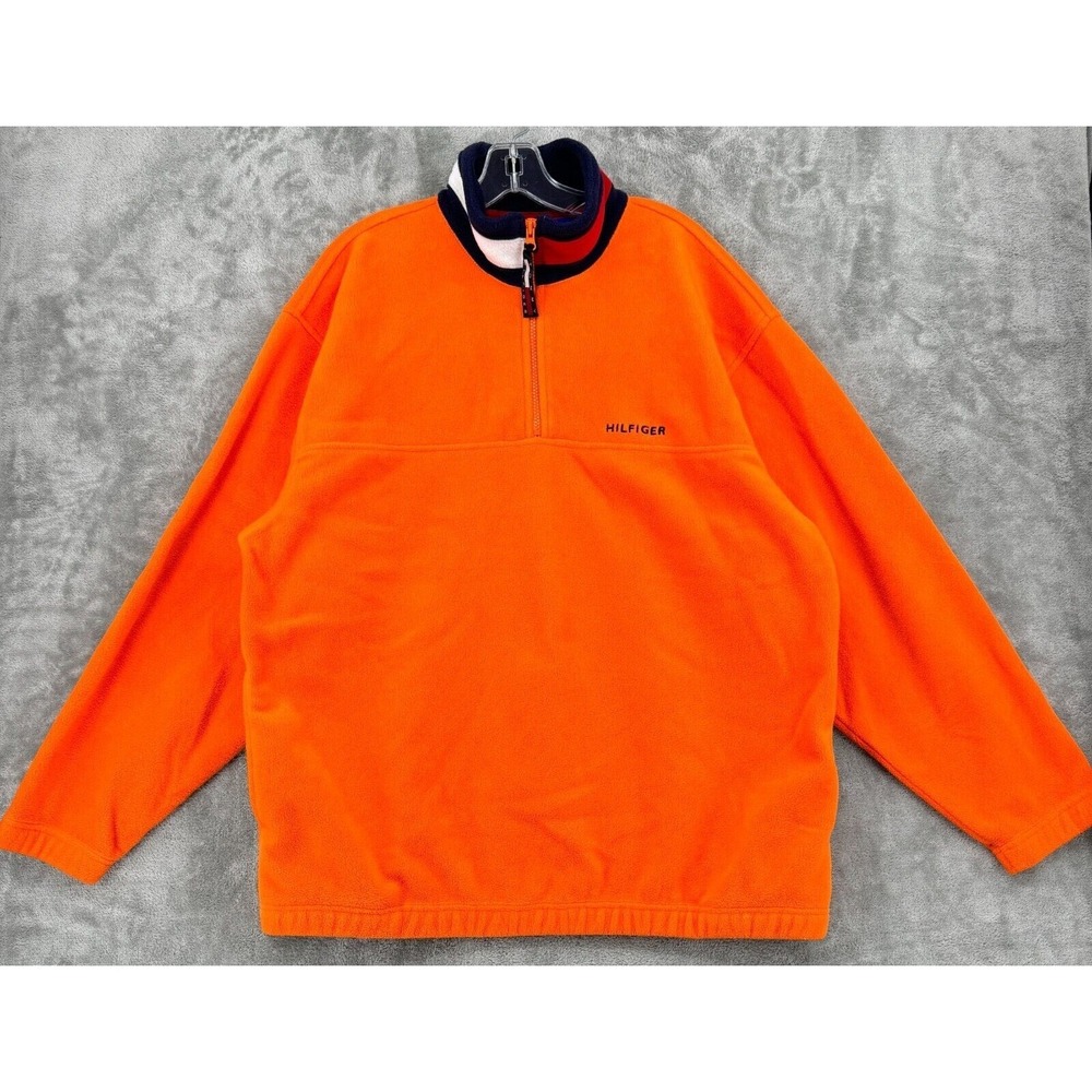 Vintage Tommy Hilfiger Pullover Mens Large 90s Fleece Zip Sweatshirt Logo Pocket